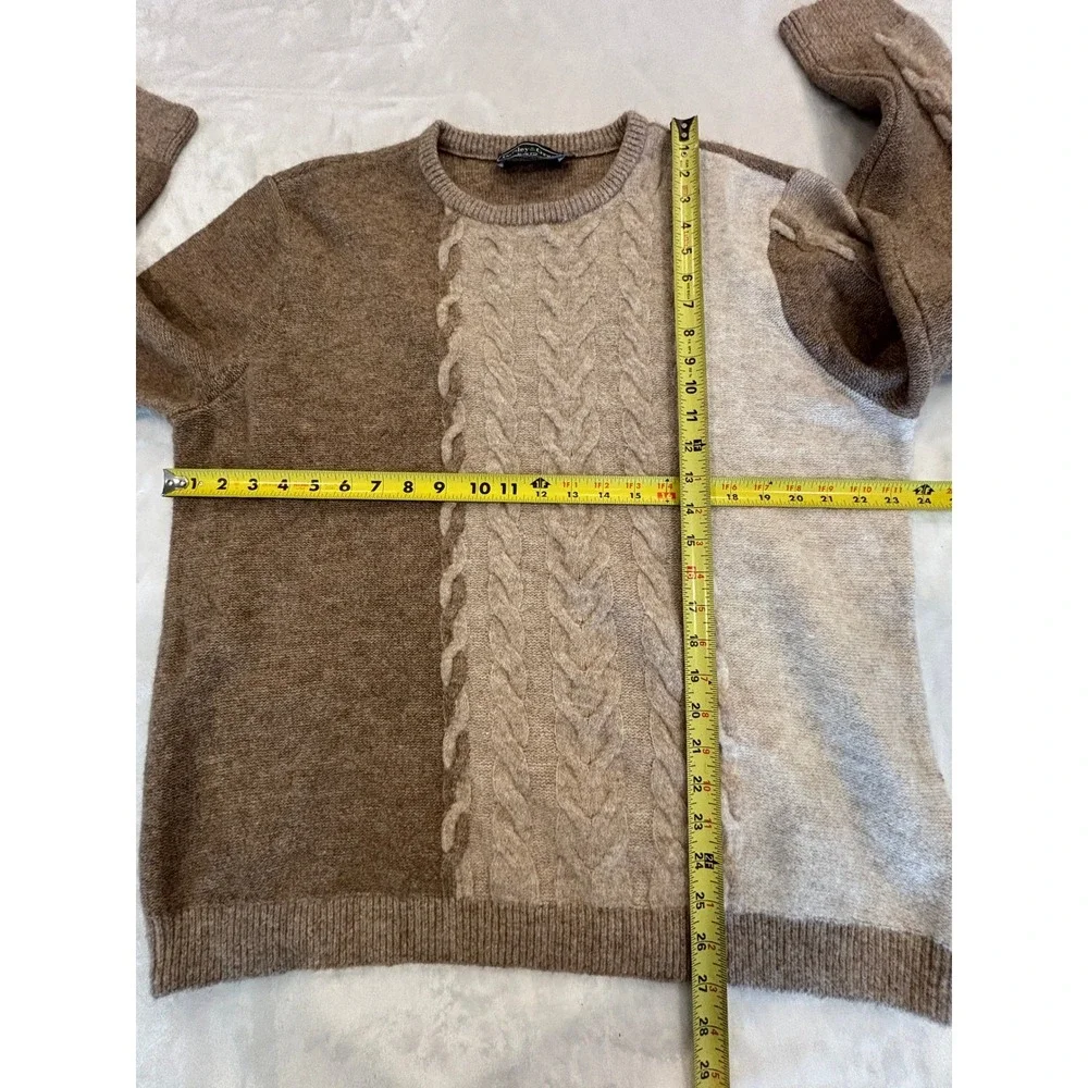Paisley & Gray Mens XXL Slim Fit Colorblock Cable Knit Crewneck Sweater Brown
